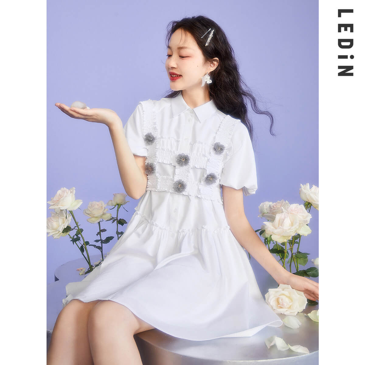 SQ-36tw【愛心熊聯名】樂町可愛連衣裙2021早春少女心俏皮印花T卹連衣裙